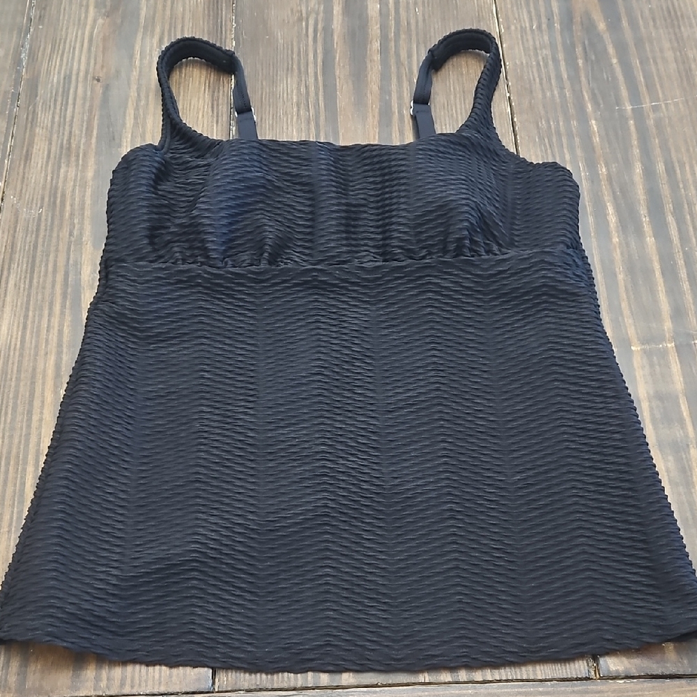 Lands' End Black Ribbed Underwire Swim Tankini Size 8